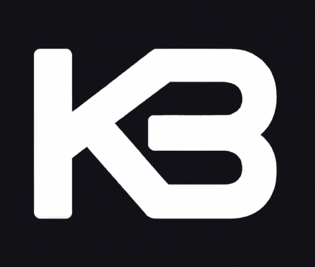 KB-Dynamics logo, white intials "KB" against black background